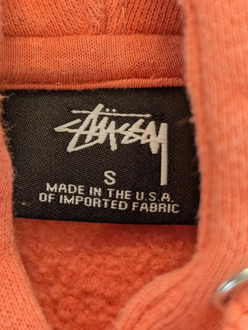 Stussy Embroidered Spell Out Hoodie Coral Made in USA - Size S - Picture 3 of 6